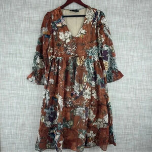 HEMANT & NANDITA Revolve Tunic Dress Floral Womens Size 4 brown 0152